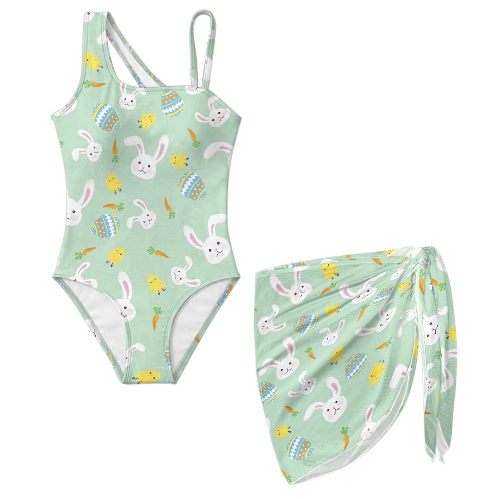 Xoenoiee Green Rabbit Bunny Duck Carrot Pattern Girls One Piece ...