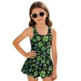 thumbnail image 1 of Xoenoiee Green Shamrock Hat Print Girls One Piece Swimsuit with Skirt Ruched Ruffle Swimwear St. Patrick's Day Tummy Control Swim Dress Sleeveless Bathing Suit, Size 3-4 Years, 1 of 7