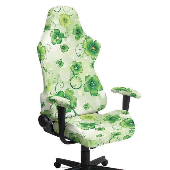Xoenoiee Green Shamrock Pattern Gaming Chair Covers Slipcovers, St. Patrick's Day Decoration Stretchable Elastic Computer Reclining Gaming Chair Seat Cover with Armrest Cover (No Chairs)