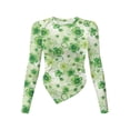 thumbnail image 1 of Xoenoiee Green Shamrock Pattern Women Long Sleeve Top Irregular Hem Crewneck Shirt St. Patrick's Day Going Out Tops Y2k Clothes Fall Winter Outfits Plus Size, Size S, 1 of 7