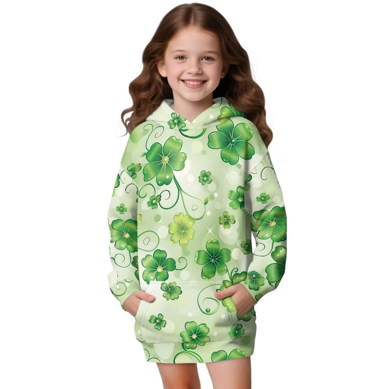 Xoenoiee Green Shamrock Print Girls Oversized Long Hoodies Kids Fleece Long Sleeve Sweatshirt Dress with Kangaroo Pocket, St. Patrick's Day Lightweight Hooded Sweater Pullover Outfits, 9-10 Years - Walmart.com Xoenoiee Green Shamrock Print Girls Oversized Long Hoodies Kids Fleece Long Sleeve Sweatshirt Dress with Kangaroo Pocket, St. Patrick's Day Lightweight Hooded Sweater Pullover Outfits, 9-10 Years - Walmart.com
