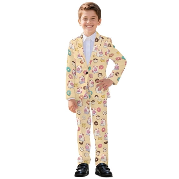 Xoenoiee Guinea Pig Donut Print Boys Suits Slim Fit Blazer and Pants Kids 3 Piece Formal Suits Toddler Tuxedo Wedding Graduation for Teen, Size 11-12 Years