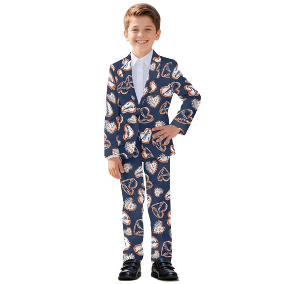 Xoenoiee Heart Baseball Print Boys Formal Suit Set Kids 2 Piece Suit Jacket Pants Set Valentine's Day Wedding Tuxedo Suits Outfits Dresswear, 6-7 Years