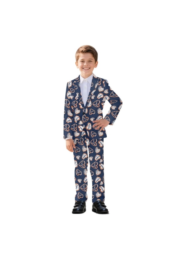 Heart Baseball Print Boys Suit for Kids 2 Pieces Formal Dresswear Set Teen Boys Blazer Set Tuxedo Suits for Wedding Graduation, Size 9-10 Years