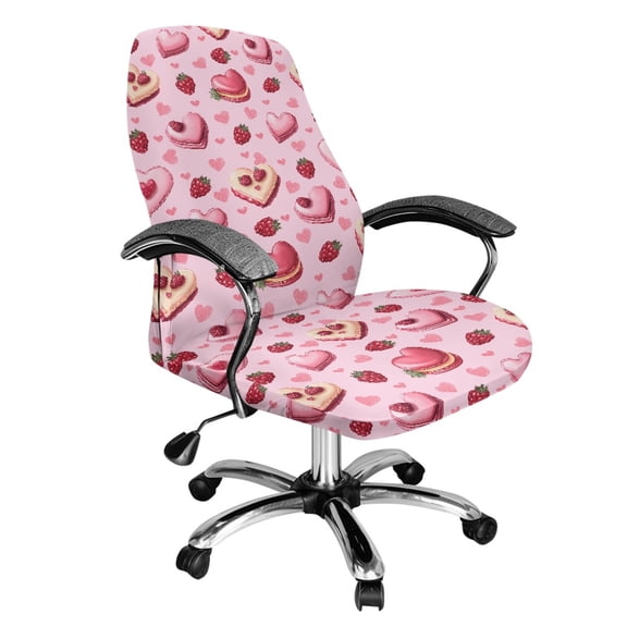 Xoenoiee Heart Cake Strawberry Print Office Chair Cover Water Resistant Desk Computer Chair Slipcover Anti-Slip Chair Protector Removable High Back Chair Cover Valentine's Day Decoration, S