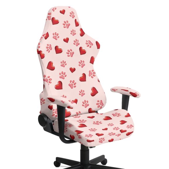 Xoenoiee Heart Dog Paw Print Gaming Chair Covers Waterproof Cat Scratch Proof, Stretch Computer Chair Covers for Ergonomic Game Rotating Office Chair Valentine's Day Decor
