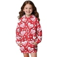thumbnail image 1 of Xoenoiee Heart Love Leaves Print Girls Long Sleeve Sweatshirts Loose Casual Long Pullover Hooded Tops Valentine's Day Girls Hoodie Dress Athletic Casual Jacket Tops with Pocket, 9-10 Years, 1 of 7