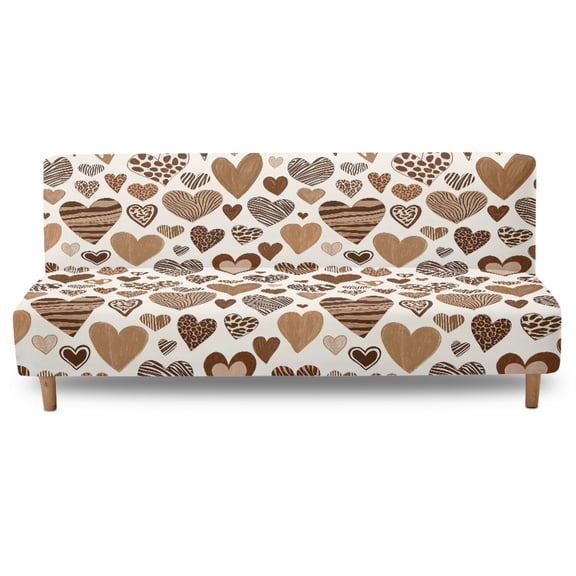 Xoenoiee Heart Love Pattern Futon Cover Stretch Armless Sofa Bed Cover Valentine's Day Decor Anti-Slip Furniture Protector Without Armrests Cow Leopard Zebra Futon Slipcover with Elastic Bottom