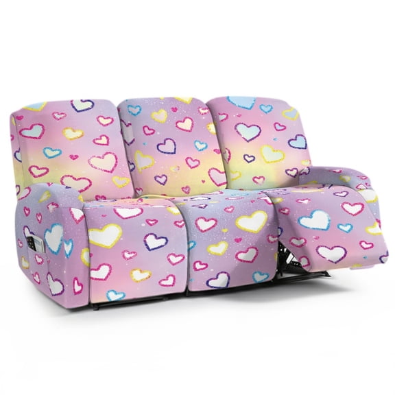 Xoenoiee Heart Tie Dye Print Stretch Reclining Chair Covers Valentine's Day Decor 8 Pieces Non Slip Recliner Sofa Slipcovers with Pockets Fitted Sofa Couch Cover Lazy Boy Chair Cover