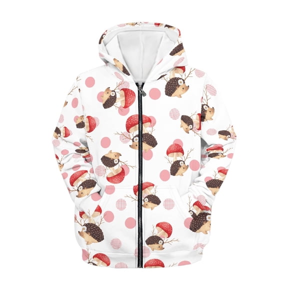 Xoenoiee Hedgehog and Mushroom Print Trendy Clothes for Teen Girls Boys Zip Up Hoodie Sweatshirt with Pocket Kids Fall Jacket Long Sleeve Casual Coat Outfits, S
