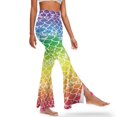 thumbnail image 1 of Xoenoiee High Waist Flared Slit Yoga Pants for Women Gym Leggings 70s Pants Tummy Control Workout Pants for Yoga, Office, Date, Vacation, Party, S, Rainbow Mermaid Fish Scale, 1 of 7