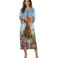 thumbnail image 1 of Xoenoiee Highland Cattle Butterfly Flower Print Women Zipper Robe Long Sleeves Loungewear Dress Full Length Sleepwear Pockets Housecoat Nightgown Long Bathrobe, Size S, 1 of 7