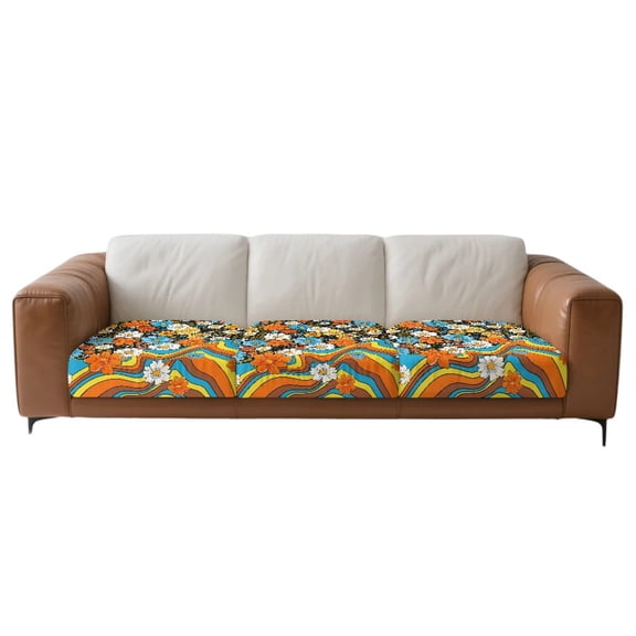 Xoenoiee Hippie Daisy Pattern Sectional Couch Cushion Covers 3 Pieces Velvet Separate Couch Cover Stretch Sofa Slipcover Washable Furniture Protector for Sectional Sofa
