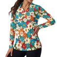 thumbnail image 1 of Xoenoiee Hippie Daisy Print V-Neck Golf Polo Shirts Long Sleeve UPF 50+ Tunic Top Moisture Wicking Lightweight Casual Work Tennis Collared Shirts Golf Apparel for Women, Size XS, 1 of 7