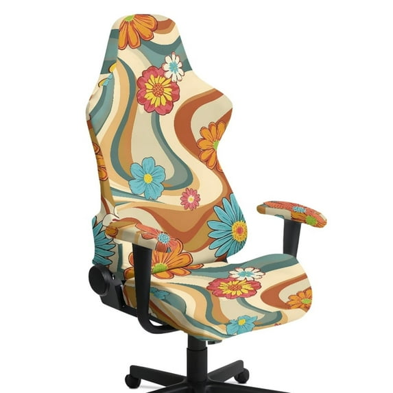 Xoenoiee Hippie Daisy Swirl Pattern Gaming Chair Covers Slipcovers, Stretchable Elastic Computer Reclining Gaming Chair Seat Cover with Armrest Cover (No Chairs)