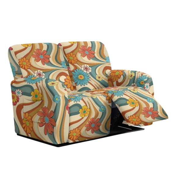 Xoenoiee Hippie Daisy Swirl Print 6 Pieces Stretch Recliner Loveseat Covers Soft Reclining Couch Cover with Pockets Anti-Slip Sofa Slipcovers Fitted Furniture Protector for Pet Kid