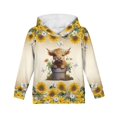 thumbnail image 1 of Xoenoiee Hooded Sweater for Kids Pull-Over Hoodies Long Sleeve Tops Cosy Playwear with Kangaroo Pocket, Retro Sunflower Daisy Butterfly Highland Cattle Pattern, M, 1 of 7