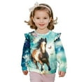 thumbnail image 1 of Xoenoiee Horse Butterfly Flower Print Girl's Long Sleeve Crewneck Sweatshirts Toddler Graphic Shirts Top Drop Shoulder Sweater Top Ruffle Pullover Tops T Shirt, Size 2-3 Years, 1 of 7