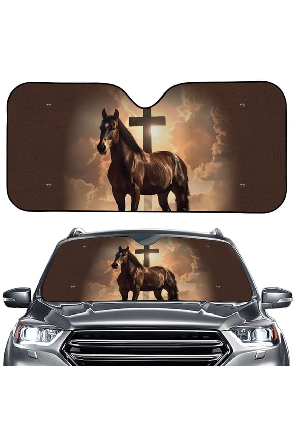 Horse Cross Print Car Windshield Sun Shade Foldable Auto Front Windshield Shade for Sun, Heat and UV Rays, Sunshade for Car Front Window and Interior Sun Protection