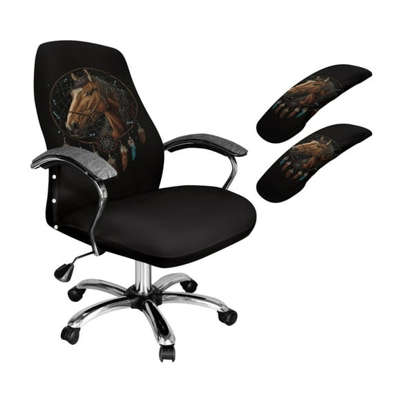 Xoenoiee Horse Dreamcatcher Pattern Office Chair Covers Removable Computer Chair Slipcover Universal Rotating Desk Chair Slipcover Stretch Boss Chair Seat Cover with Armrest Pads, Set of 3, Small
