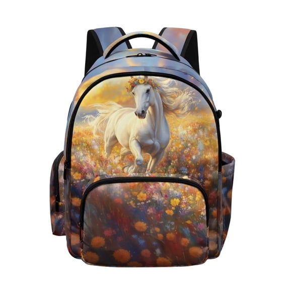 Xoenoiee Horse Flower Pattern Backpacks School Bag for Girls Large Capacity Bookbag Shoulder Bags Kids Back to School Gift Travel Daypack Satchel with Side Pockets
