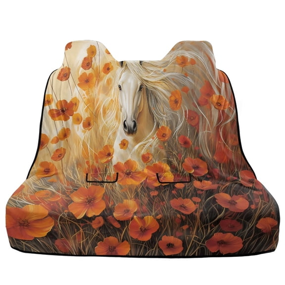 Xoenoiee Horse Flower Print Waterproof Back Seat Cover for Dogs and Kids, Car Seat Protector Anti-Slip Rear Bench Seat Towel Car Seat Cover Blanket for Rear Bench