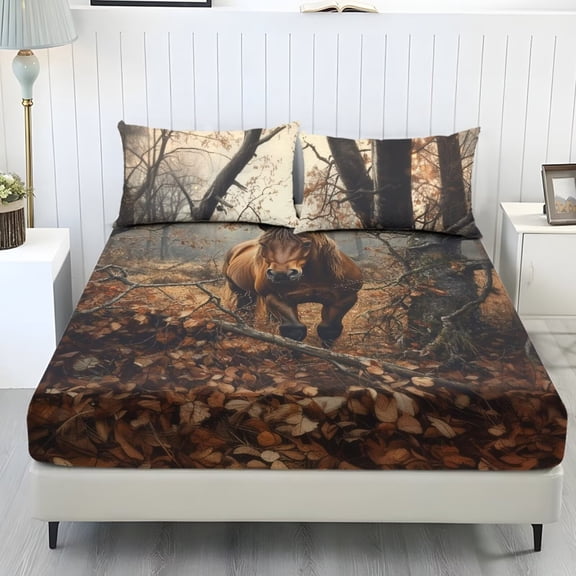 Xoenoiee Horse Hunting Camo Pattern Bed Sheet Set 3 Pieces Soft Microfiber Bedding Sheet Set, Deep Pocket, Stain, Fade & Wrinkle Resistant for Bedroom Decor, Twin Size