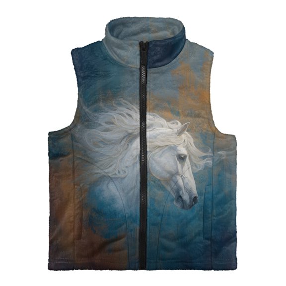 Xoenoiee Horse Print Boys Polar Fleece Vest Jacket Lightweight Plain Vest Full Zipper Sleeveless Outerwear with Two Pockets, Size 9-10 Years