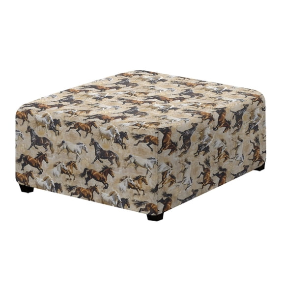 Xoenoiee Horse Print Ottoman Cover, Stretch Square Velvet Ottoman Slipcovers Foot Stool Cover for Living Room, Folding Storage Furniture Protector with Elastic Bottom, Machine Washable, S
