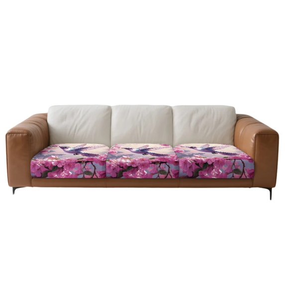 Xoenoiee Hummingbird Cherry Blossom Pattern Couch Cushion Cover 3 Pieces Stretch Sofa Slipcovers Furniture Protector with Elastic Bottom for Armchair Loveseat, Machine Washable