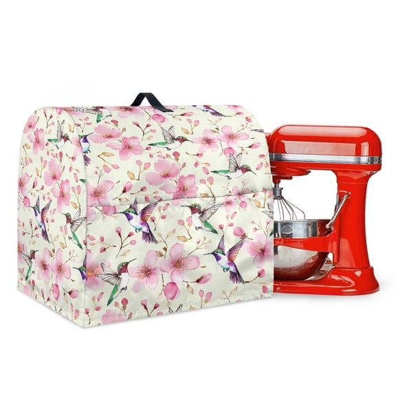 Xoenoiee Hummingbird Cherry Blossom Print Stand Mixer Dust Cover Compatible with 4.5-5 Quart Stand Mixer, Drawstring Cloth Cover with Pockets for Stand Mixer and Extra Accessories, Small