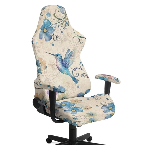Xoenoiee Hummingbird Daisy Pattern Office Chair Cover with Armrest Covers, Stretch Gaming Computer Chair Cover Slipcovers Removable Rotating Armchair Covers Thick High Back Office Seat Cover