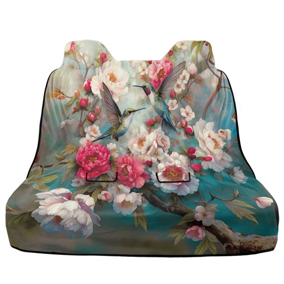 Xoenoiee Hummingbird Flower Print Waterproof Car Seat Cover for Front Seats, Sweat Towel Seat Covers Bucket for Gym Workout Beach Hiking Running Swimming