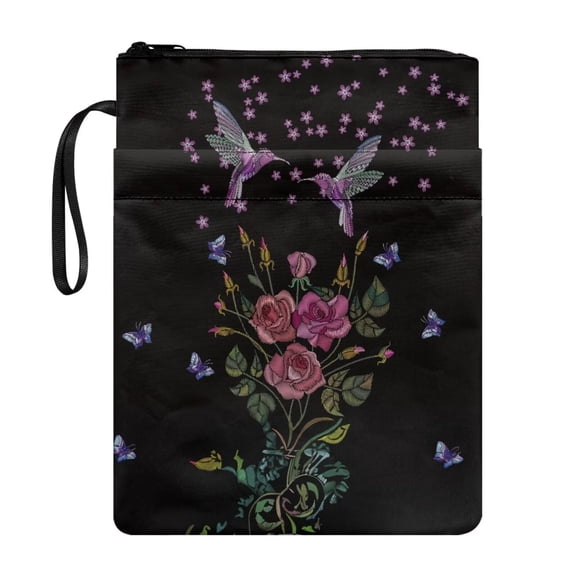Xoenoiee Hummingbird Rose Print Book Sleeve Book Covers with Zipper Book Sleeves with Front Pouch Book Cover 11.4 Inch X 8.7 Inch Book Protector for Book Nerd Book Lovers
