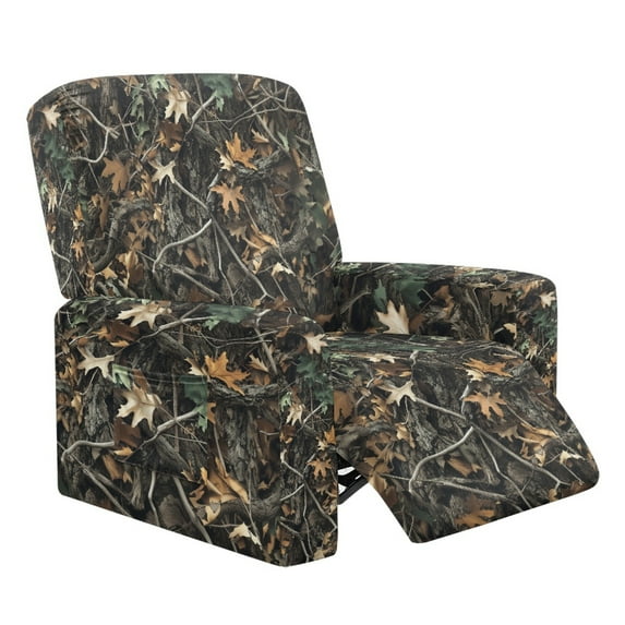 Xoenoiee Hunting Camo Forest Print 4 Pieces Jacquard Recliner Slipcovers Soft Sofa Couch Cover Anti-Slip Furniture Protector with Elastic Bottom for Kids Cats Dogs