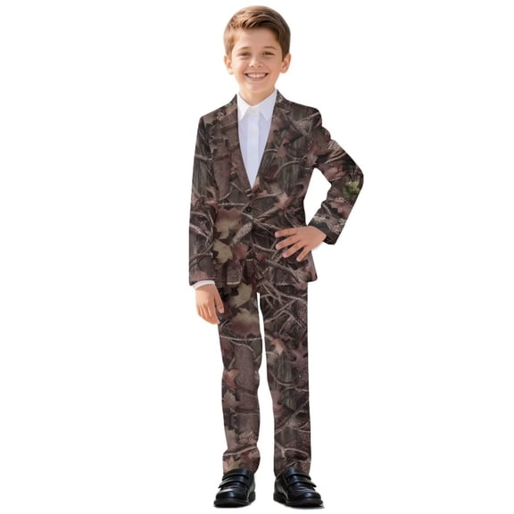 Xoenoiee Hunting Camo Forest Print Boys Suit Kids Suits for Big Boys Toddler Formal Suits First Communion Suit Kids Wedding Ring Bearer Outfit, 11-12 Years