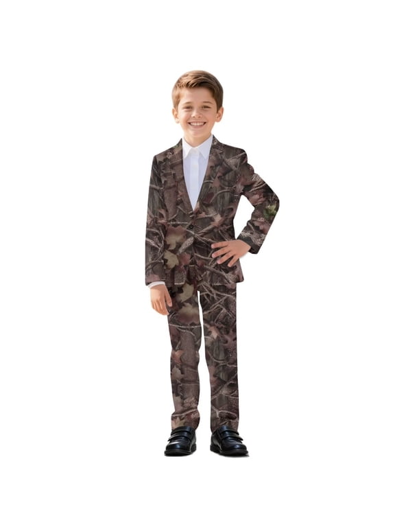 Hunting Camo Forest Print Boys Suit Kids Suits for Big Boys Toddler Formal Suits First Communion Suit Kids Wedding Ring Bearer Outfit, 13-14 Years