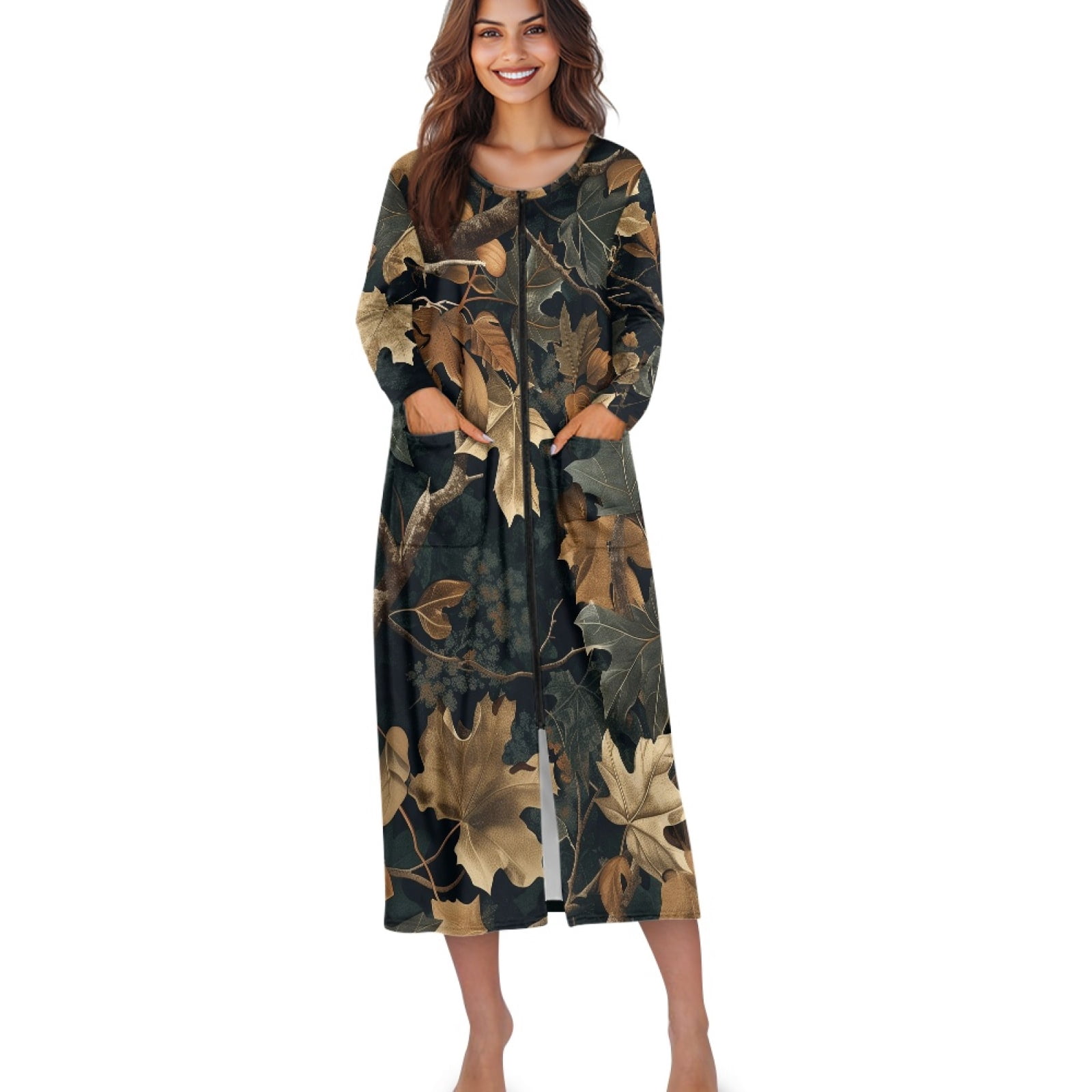 Camo Robe Xoenoiee Hunting Camo Forest Print Zipper Robes for Women Long ...