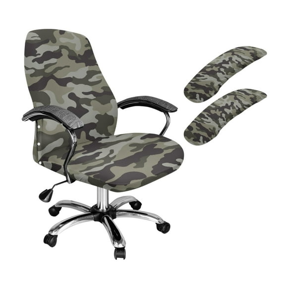 Xoenoiee Hunting Camo Pattern Home Office Chair Cover with Armrest Covers, 3 Pieces Stretchable Computer Desk Chair Cover High Back Universal Boss Chair Covers Removable Gaming Chair Covers, Small