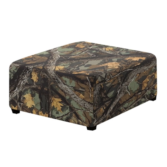 Xoenoiee Hunting Camo Print Ottoman Covers Slipcover Square Jacquard Fabric Footstool Protector Covers Storage Stool Ottoman Covers Stretch with Elastic Bottom, L