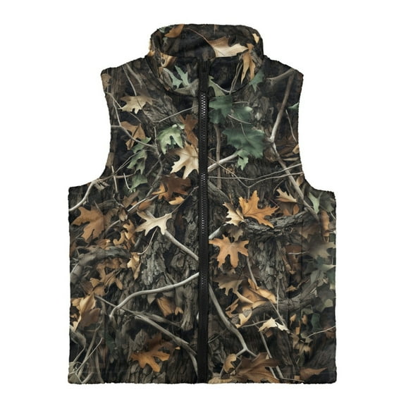 Xoenoiee Hunting Camo Print Toddler Vest for Boys, Polar Fleece Sleeveless Jacket with Zipper, Stand Collar Winter Coat with Pockets, Size 11-12 Years