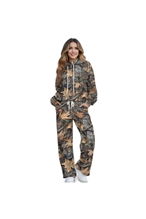 Hunting Camo Print Womens Fleece 2 Piece Sweatsuit Lounge Set Long Sleeve Sweatshirt Jogger Pants Tracksuit Sweatsuit 2026 Trendy, XL