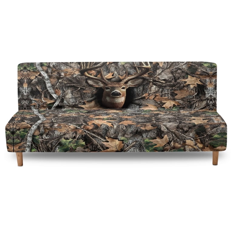 Xixirimido Hunting Deer Forest Camo Pattern Futon Cover Armless Sofa Covers Sofa Bed Covers Stretch Futon Couch Cover Sofa Slipcover Washable
