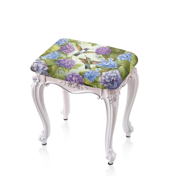 Xoenoiee Hydrangea Hummingbird Print Stool Covers Square, Rectangle Bar Stool Covers, (14"- 20") L x (10"- 14") W, Removable Washable Vanity Stool Seat Cover with Elastic Band, 2 Pack