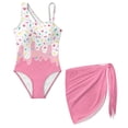thumbnail image 1 of Xoenoiee Ice Cream Heart Pattern Girls Swimsuit One Piece Bathing Suit with Cover Up Skirt, Adjustable Straps Padded Swimwear Beachwear for Summer, Size 13-14 Years, 1 of 7
