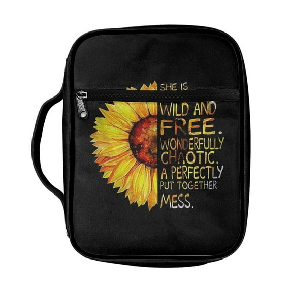 Xoenoiee Inspiring Half Sunflower Print Bible Covers for Women Carrying Bible Case Church Protective Study Scripture Bag with Handle and Zippered Pocket Bible Book Case Handbag for Girls