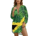 thumbnail image 1 of Xoenoiee Jamaica Flag Palm Leaves Print Women's Swimsuit Beach Cover Ups Shirt V-Neck Blouse Button Down Shirt Side-Slit Hem Dresses Tops Plus Size, 2XL, 1 of 7