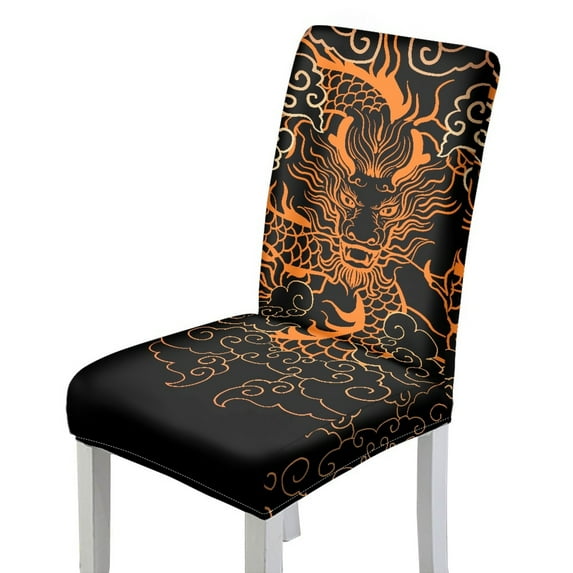 Xoenoiee Japanese Dragon Print Waterproof Chair Covers for Dining Room, Dining Chair Cover Removable Parson Chair Slipcover Chair Protectors Covers for Kitchen, 1 Set