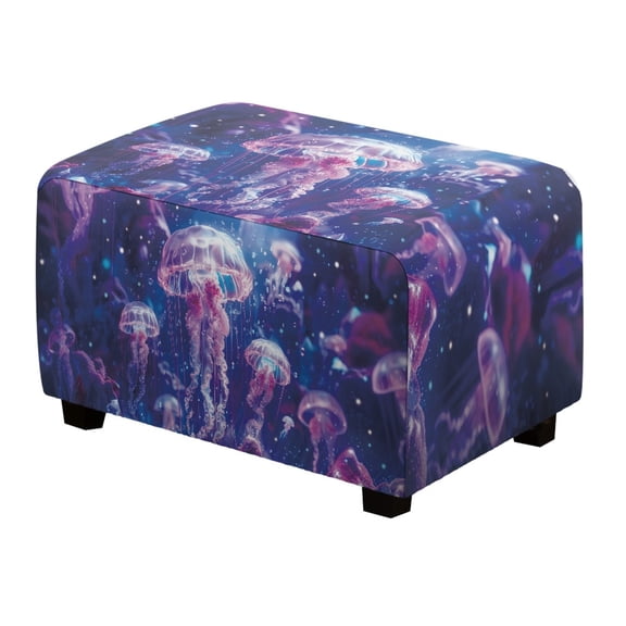Xoenoiee Jellyfish Bubble Print Ottoman Cover Rectangle Folding Storage Ottoman Slipcovers Jacquard Stretch Cube Footrest Foot Stool Covers Protector with Elastic Band, S