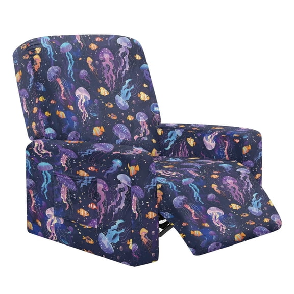 Xoenoiee Jellyfish Fish Print Recliner Slipcover Stretch Reclining Chair Covers 4 Pieces Non Slip Recliner Sofa Slipcovers with Pockets Fitted Sofa Couch Cover Lazy Boy Chair Cover for Pet Kid